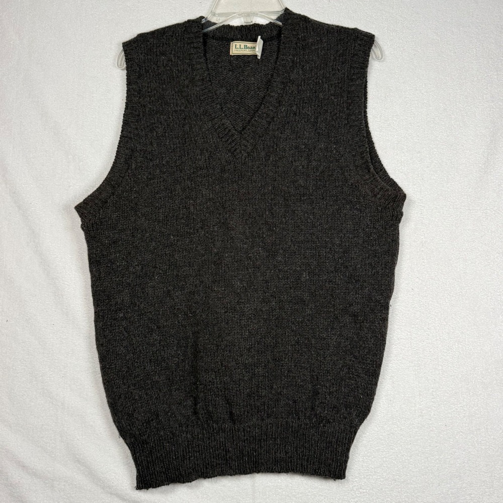 VTG LL Bean Mens Wool Blend V-Neck Sweater Vest LG Charcoal Gray Preppy Academia